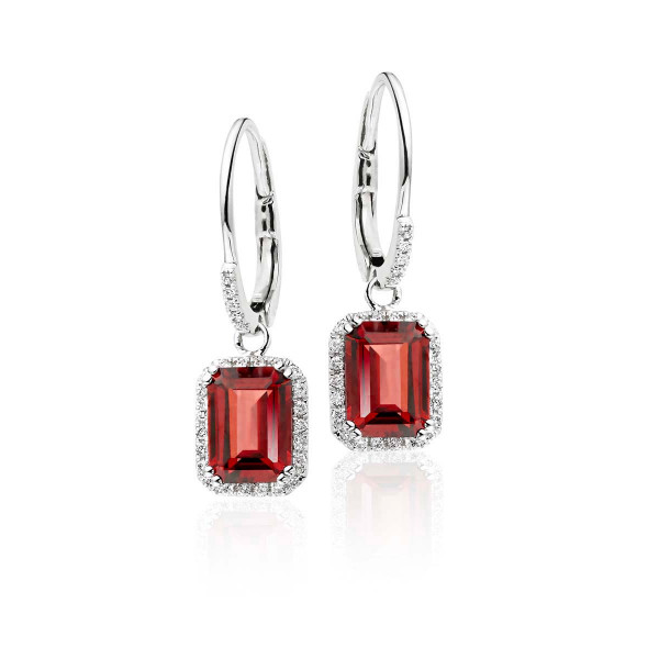 2.70ct Garnet And 0.20ct Diamond Earrings In 9K White Gold