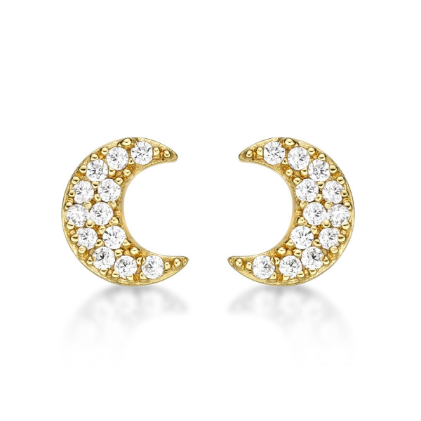 Yellow Gold Plated Sterling Silver Moon Earrings with Cubic Zirconia