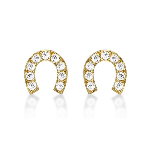 Yellow Gold Plated Sterling Silver Horseshoe Earrings With Cubic Zirconia