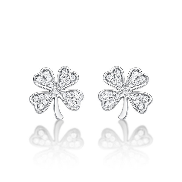 Sterling Silver 4 Leaf Clover Earrings with Cubic Zirconia
