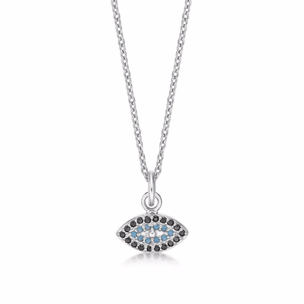 Sterling Silver EVIL EYE Pendant & Chain with Cubic Zirconia