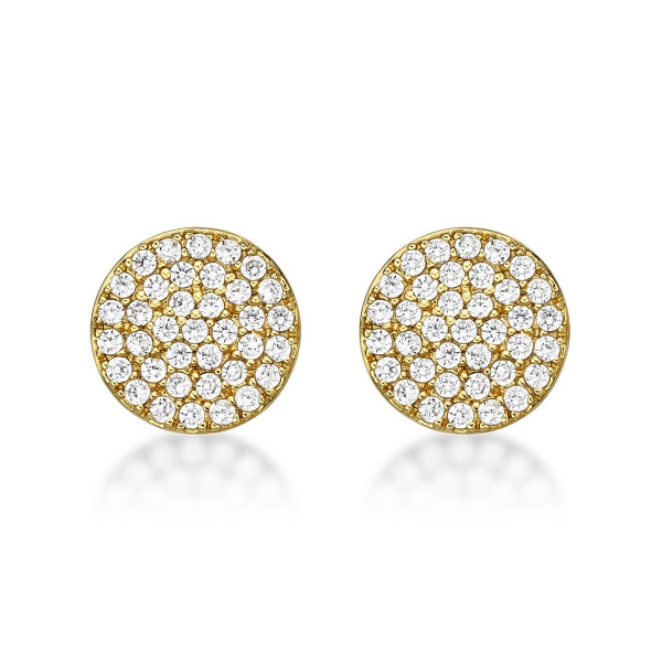 Yellow Gold Plated Sterling Silver Disc Earrings with Cubic Zirconia