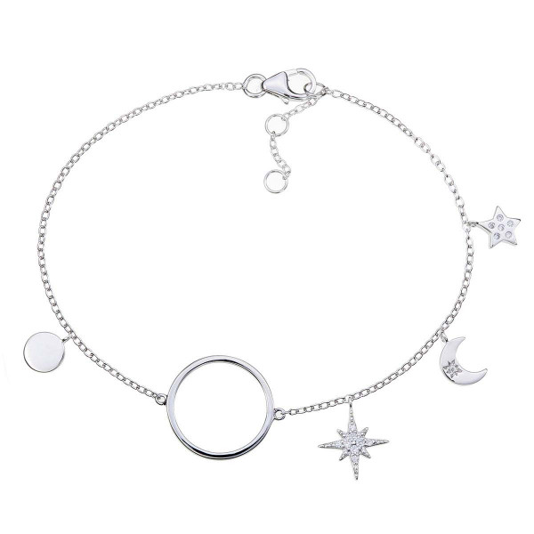 Sterling Silver Ladies Moon & Star Bracelet with Cubic Zirconia