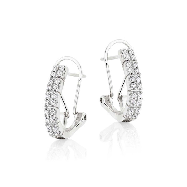 Diamond Hoop Earrings Twin Line 0.40ct Diamond Hoops 18K White Gold