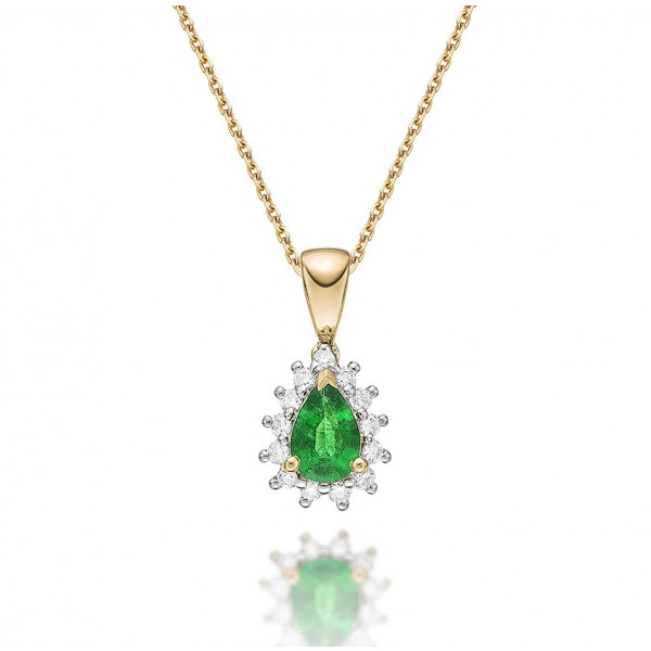 Emerald Pendant Necklace with 0.13ct Diamonds 9K Yellow Gold