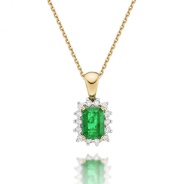 Emerald Pendant Necklace with 0.14ct Diamonds 9K Yellow Gold