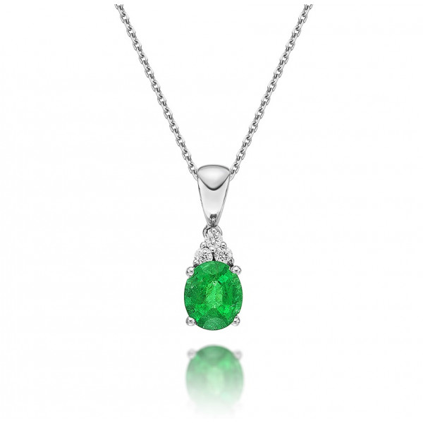 Emerald Pendant Necklace with 0.06ct Diamonds 9K White Gold
