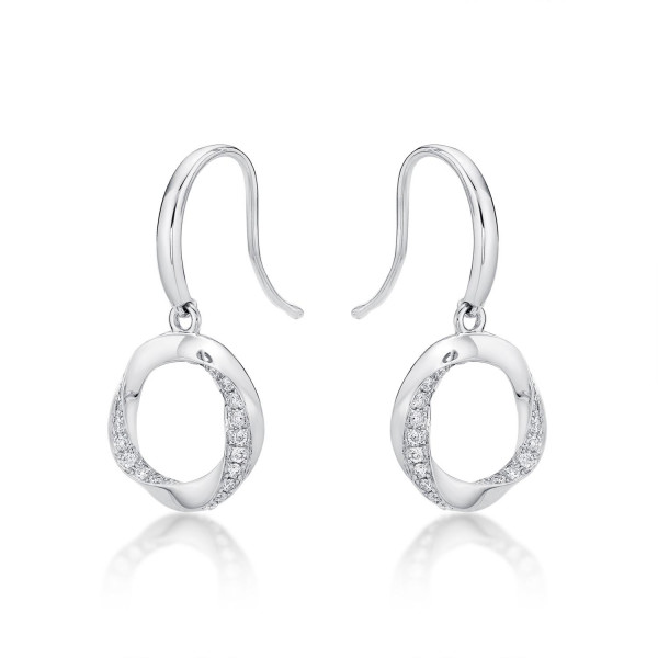 Open Circle Diamond Drop Earrings with 0.27ct Diamonds 9K White Gold