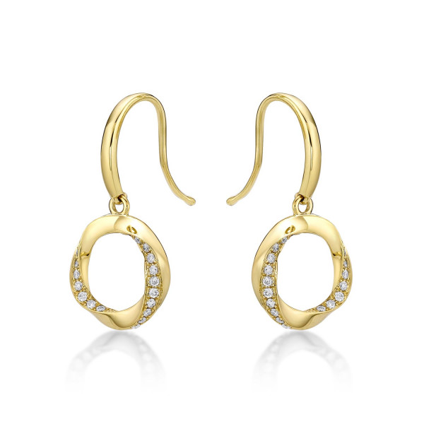Open Circle Diamond Drop Earrings with 0.27ct Diamonds 9K Yellow Gold