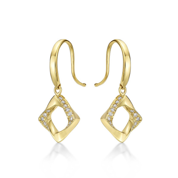 Open Square Diamond Drop Earrings with 0.20ct Diamonds 9K Yellow Gold
