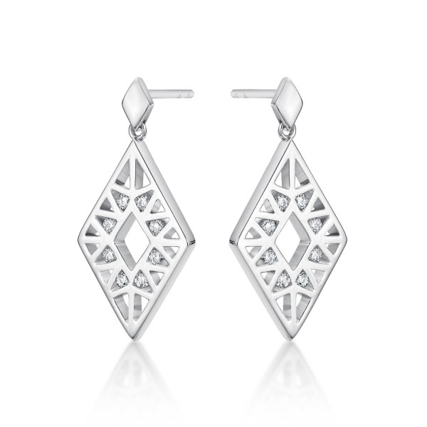 Rhombus Diamond Drop Earrings 0.19ct Diamonds in 9K White Gold