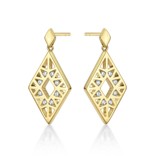 Rhombus Diamond Drop Earrings 0.19ct Diamonds in 9K Yellow Gold