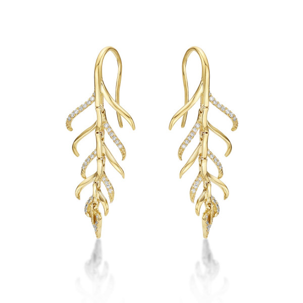 Palm Diamond Drop Earrings 0.27ct Diamonds in 9K Yellow Gold