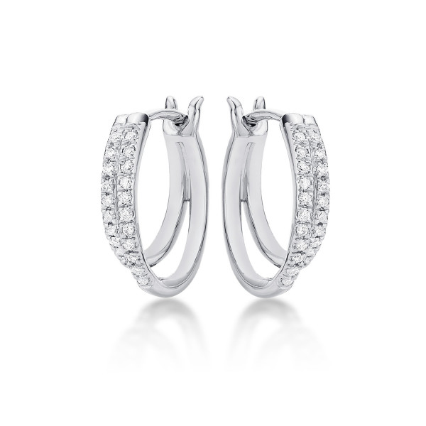 Twin Hoop Diamond Hoop Earrings 0.24ct Diamonds in 9K White Gold