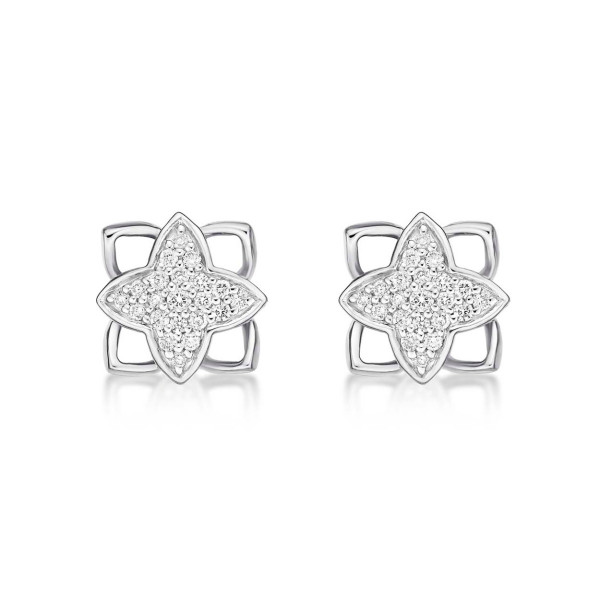 Clover Diamond Cluster Earrings 0.25ct Diamond Studs 18K White Gold