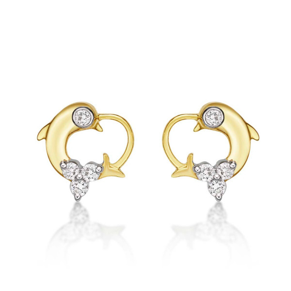 Dolphin Diamond Cluster Earrings 0.23ct Diamond Studs 9K Yellow Gold