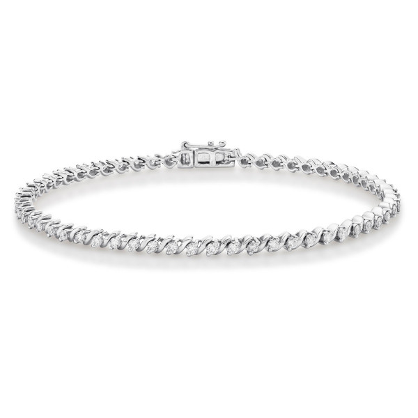 Swirl Diamond Tennis Bracelet 1ct Diamonds in 9K White Gold