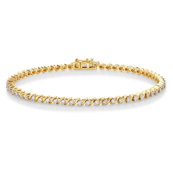 Swirl Diamond Tennis Bracelet 1ct Diamonds in 9K Yellow Gold