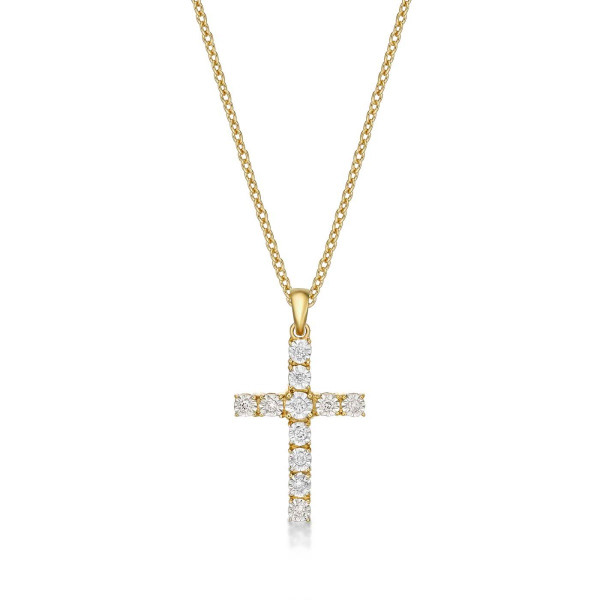 Shine Diamond Cross Pendant Necklace 0.11ct Diamond 9K Yellow Gold