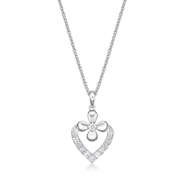 Flower Diamond Heart Pendant Necklace 0.23ct Diamond 9K White Gold
