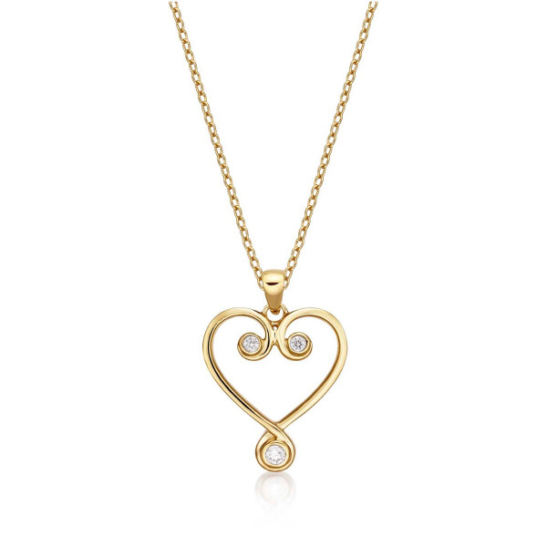 Ornate Diamond Heart Pendant Necklace 0.11ct Diamond 9K Yellow Gold