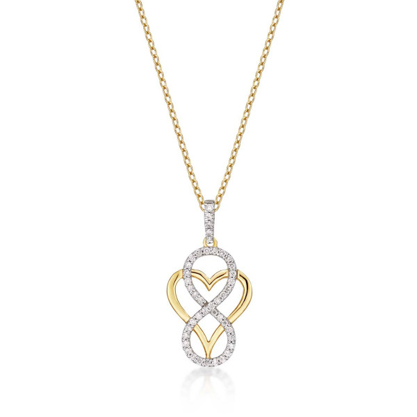 Heart Diamond Infinity Pendant Necklace 0.31ct Diamond 9K Yellow Gold