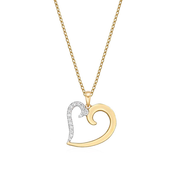 Kiss Diamond Heart Pendant Necklace 0.11ct Diamond 9K Yellow Gold