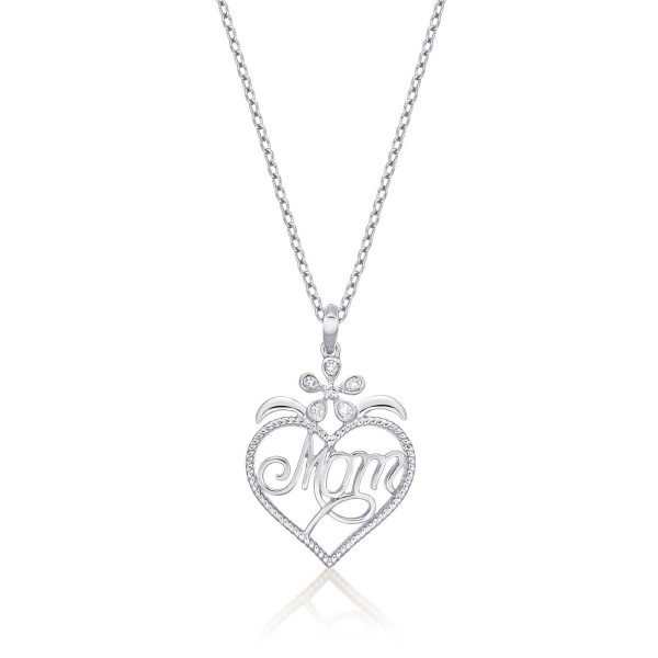 Mum Pendant Necklace 0.07ct Diamond Heart Necklace 9K White Gold
