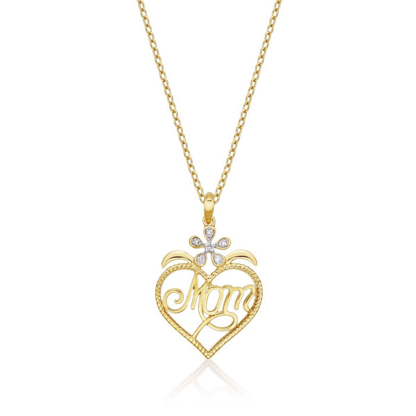 Mum Pendant Necklace 0.07ct Diamond Heart Necklace 9K Yellow Gold