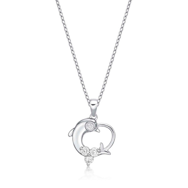 Dolphin Diamond Pendant Necklace 0.25ct Diamond 9K White Gold
