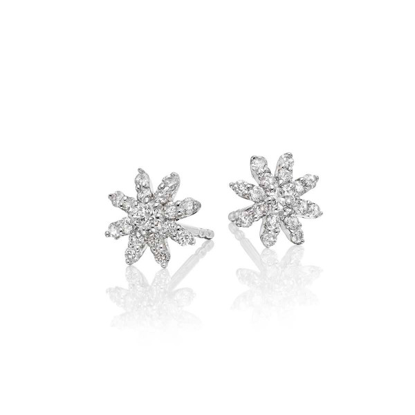 Lotus Diamond Cluster Earrings 0.30ct Studs 18K White Gold