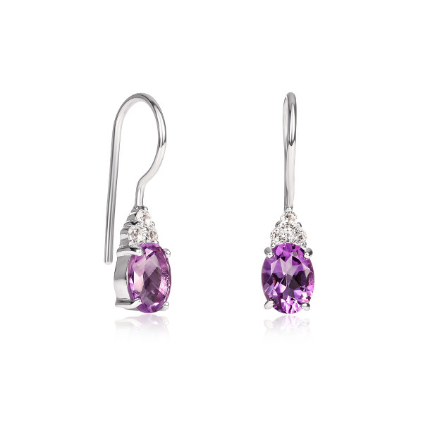 Oval Shaped Amethyst Drop Earrings in Sterling Silver