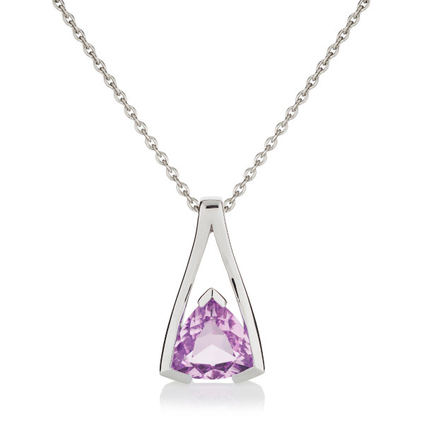 Trillion Cut Amethyst Pendant Necklace in Sterling Silver