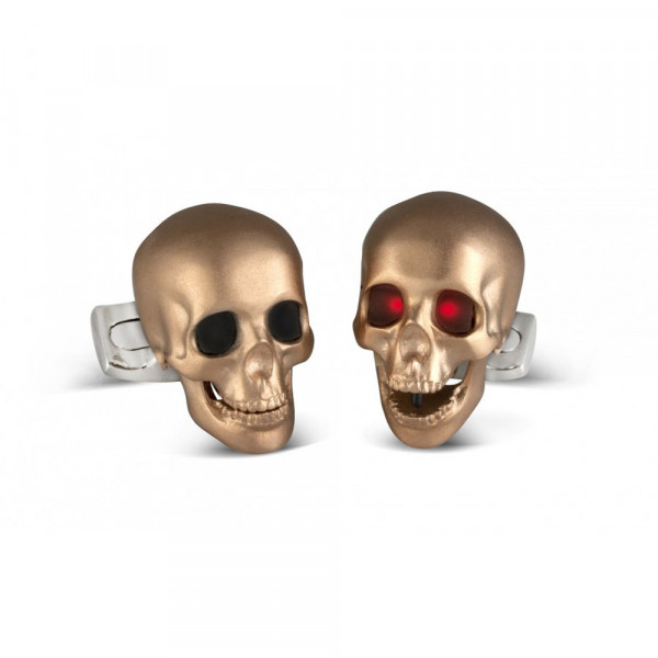 Deakin & Francis Skull Cufflinks Satin Rose Gold Finish LED Red Eyes