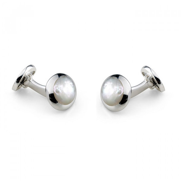 Deakin & Francis Sterling Silver Oval Cufflinks With Mother of Pearl