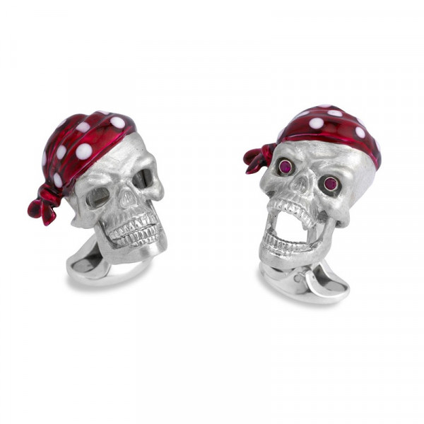 Deakin & Francis Skull Cufflinks In Sterling Silver With Ruby Eyes