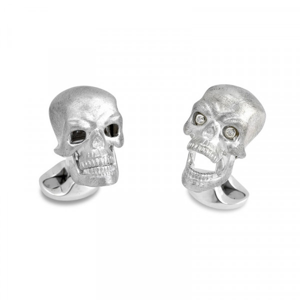 Deakin & Francis Sterling Silver Skull Cufflinks With Diamond Eyes