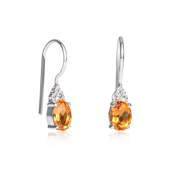 Oval Shaped Citrine Drop Earrings in Sterling Silver
