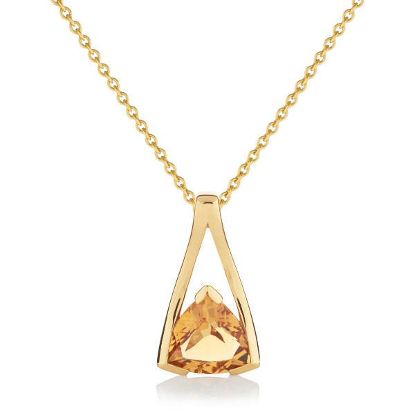 Trillion Cut Citrine Pendant Necklace in Gold Plated Sterling Silver