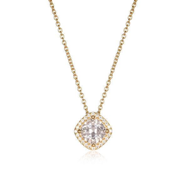 Gold Plated Sterling Silver Cushion Shaped Halo Pendant Necklace