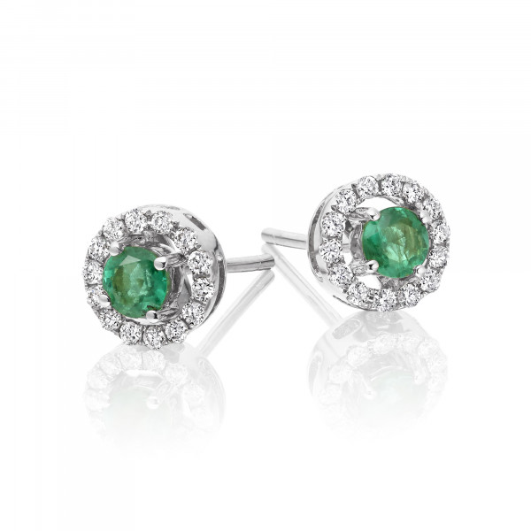 0.33ct Emerald Earrings with Diamond Halo 18K White Gold