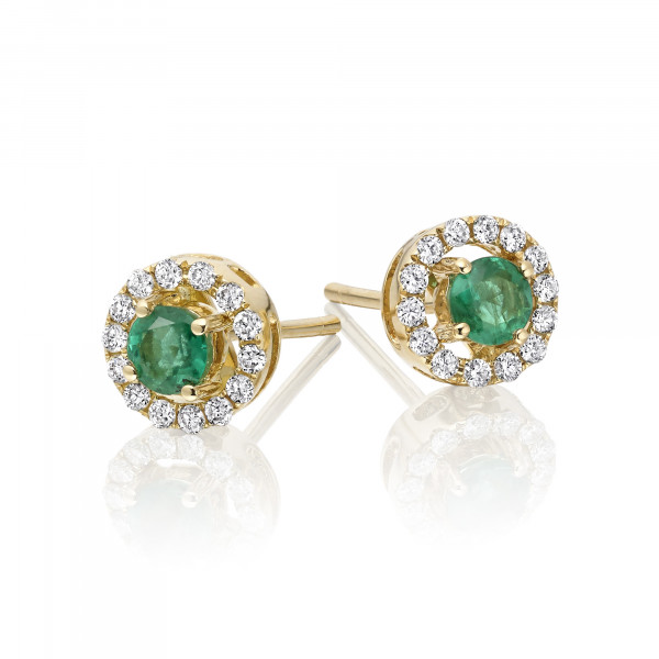 0.33ct Emerald Earrings with Diamond Halo 9K Yellow Gold