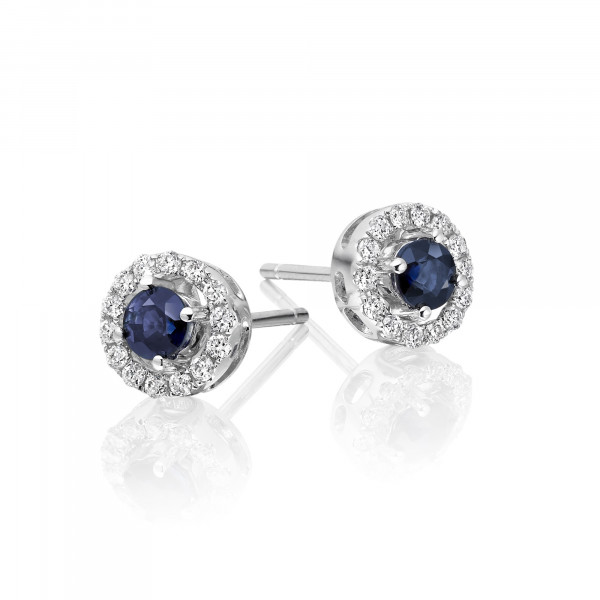 0.45ct Sapphire Earrings with Diamond Halo 18K White Gold