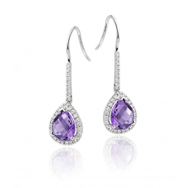 Amethyst & Diamond Drop Earrings 2.50ct Amethyst 9K White Gold