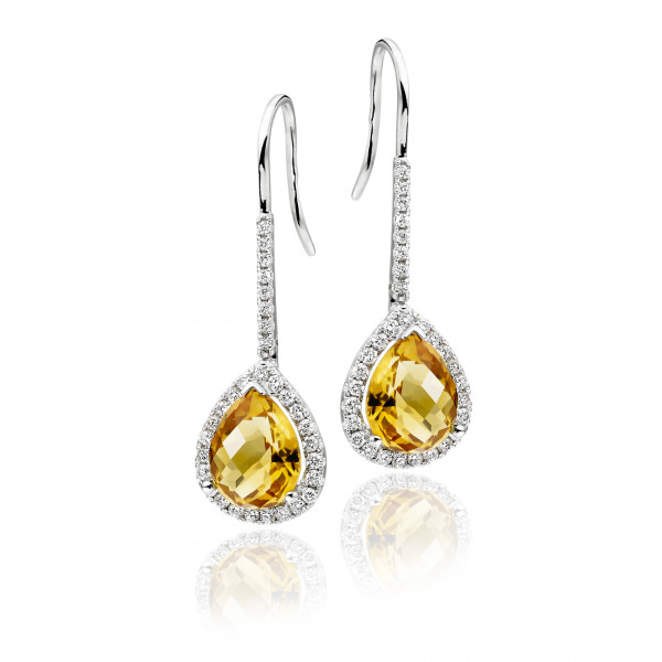 Citrine & Diamond Drop Earrings 2.50ct Citrine 18K White Gold