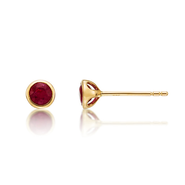 Ruby Stud Earrings 3.8mm Bezel Set Ruby in 9K Yellow Gold