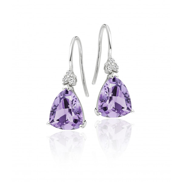 Amethyst & Diamond Drop Earrings 4.60ct Amethyst 9K White Gold