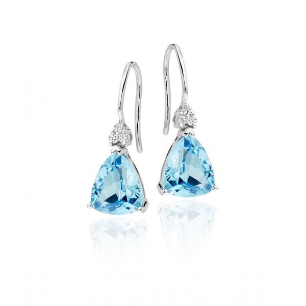 6.30ct Blue Topaz And 0.10ct Diamond Earrings In 9K White Gold