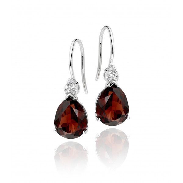6.00ct Garnet And 0.10ct Diamond Earrings In 18K White Gold