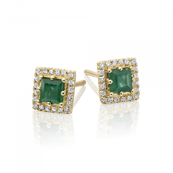 0.40ct Emerald Earrings with Diamond Halo 9K Yellow Gold